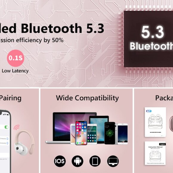 Wireless Over-Ear Bluetooth Earbuds Rose - Picture 9 of 9